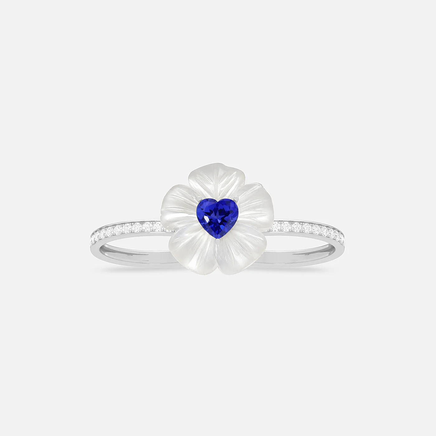 Heart in bloom crystal and tanzanite dual finger ring
