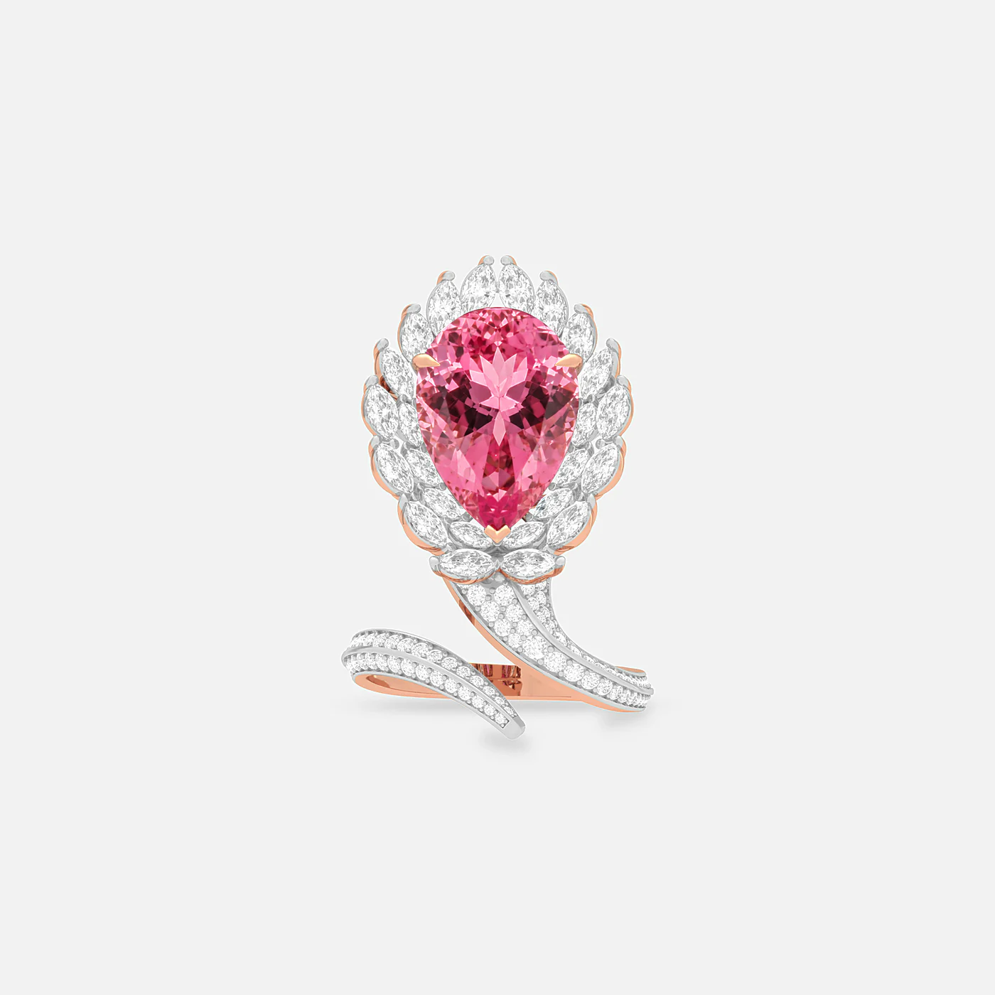 Petal ring in Malaya garnet and diamond
