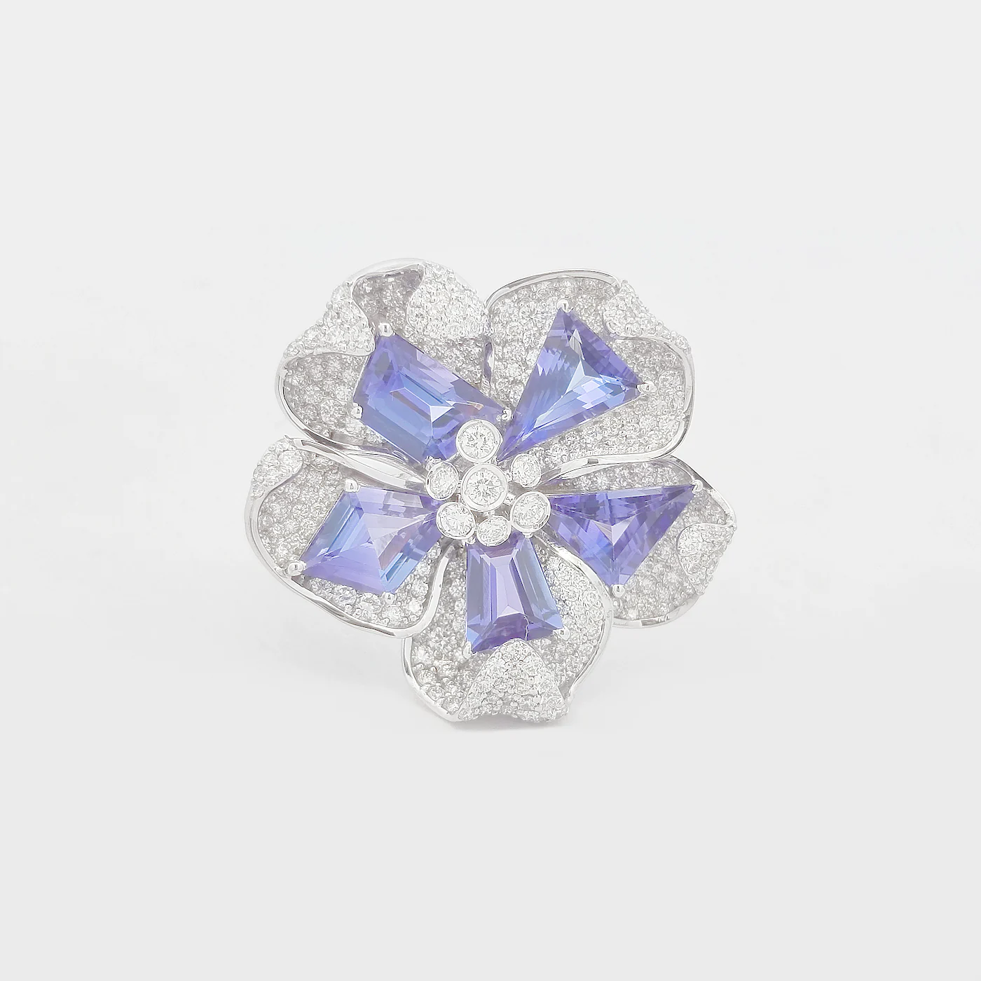 Fancy tanzanite and diamond flora ring