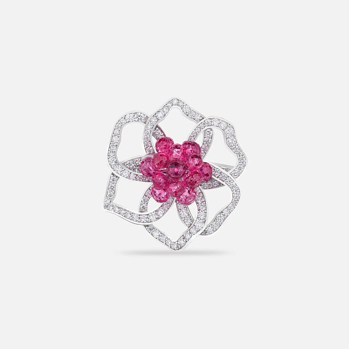 Pink spinel and diamond rosette ring