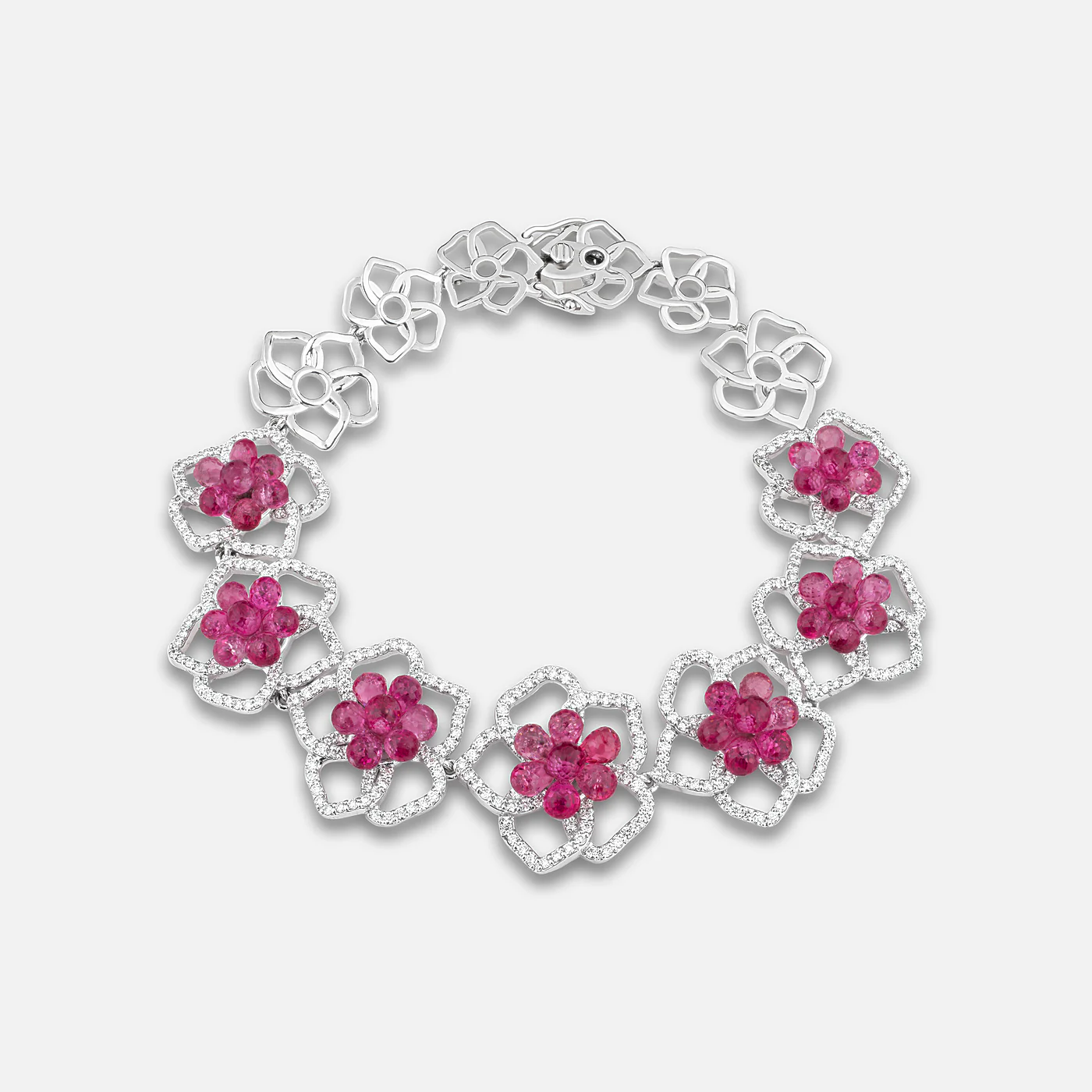 Pink spinel and diamond rosette bracelet