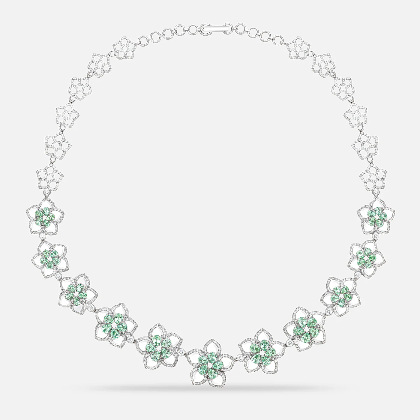 Mint garnet and diamond garland necklace