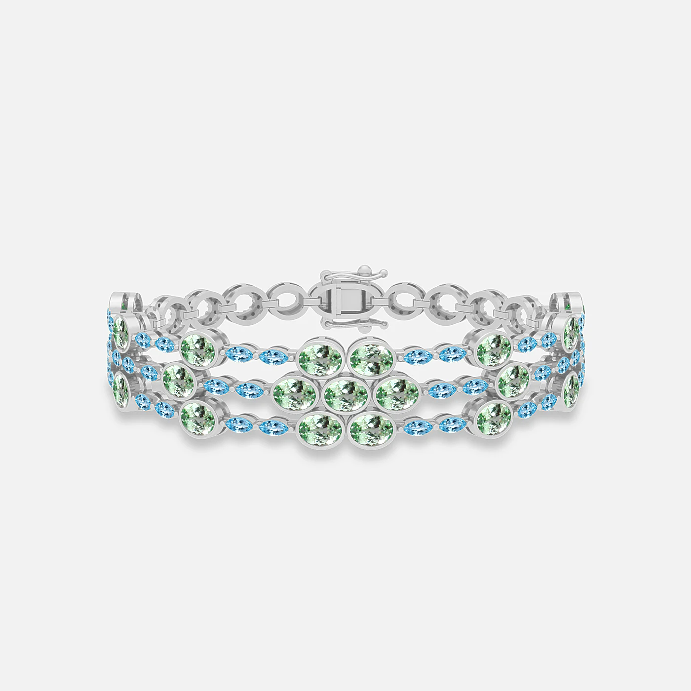 Aquamarine, mint garnet and diamond bracelet