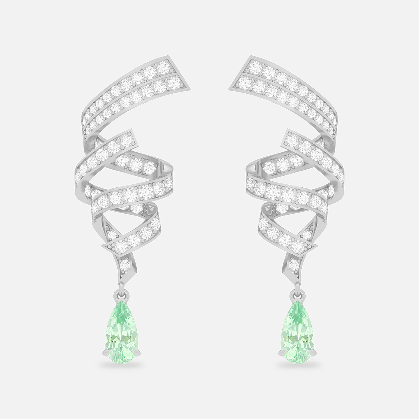 Mint garnet and diamond swirl earring