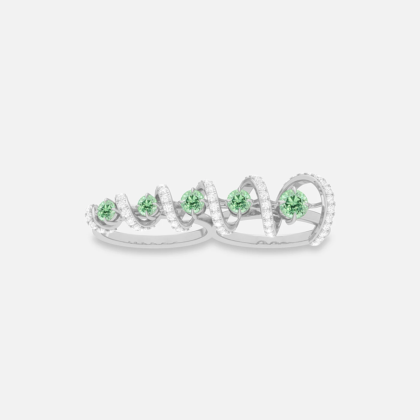 Mint garnet and diamond swirl ring