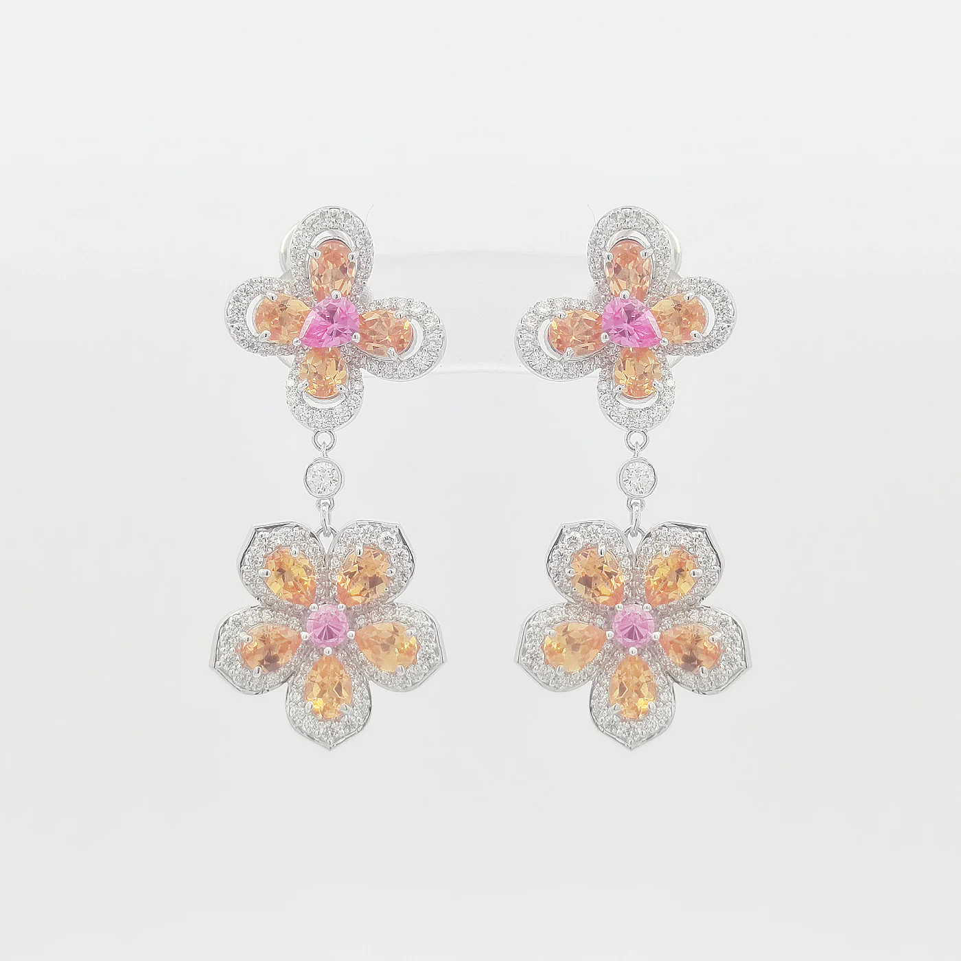 Spessartite, pink spinel and diamond garland earring