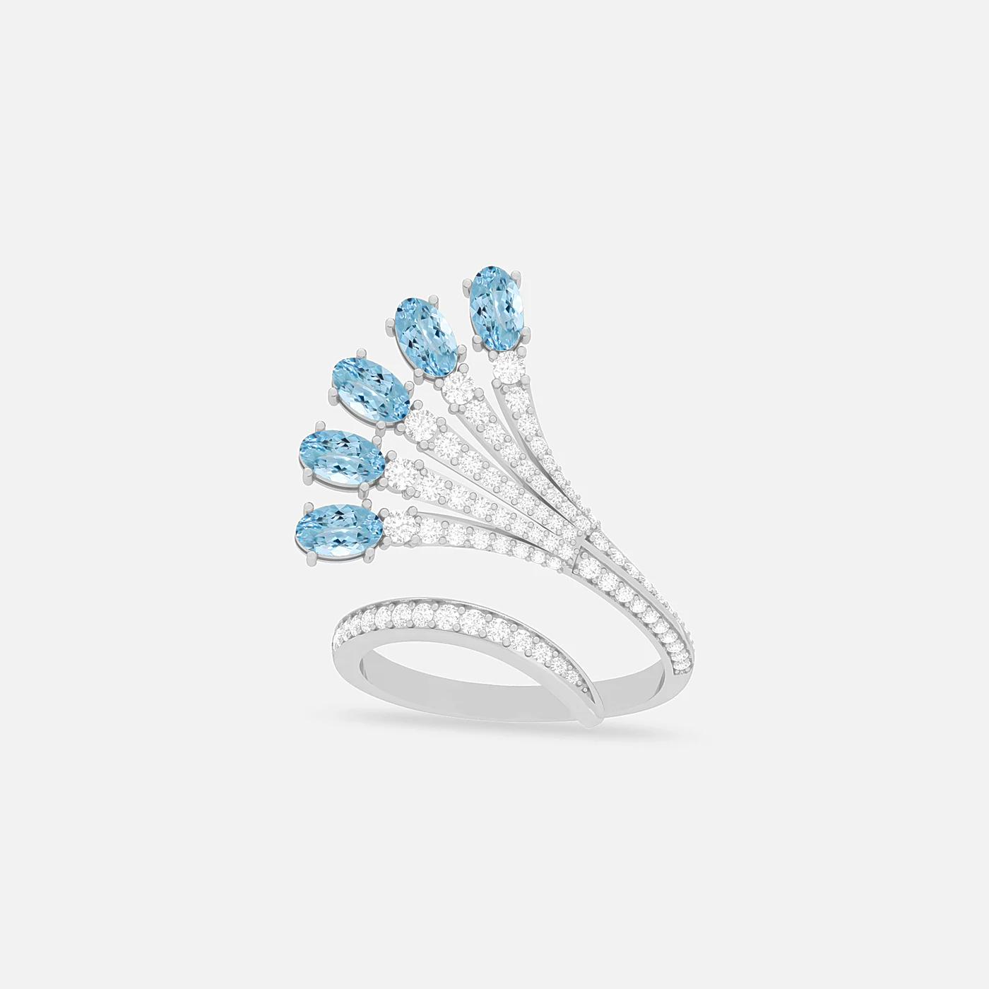 Aquamarine and diamond flare ring