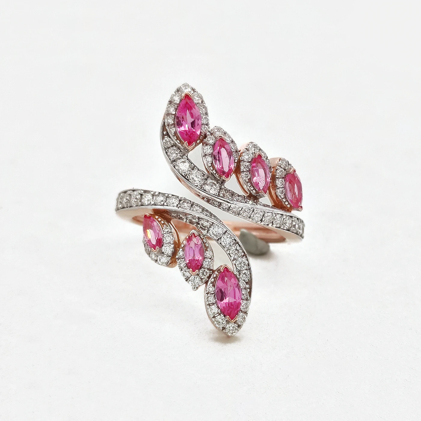 Pink spinel and diamond royal starling ring