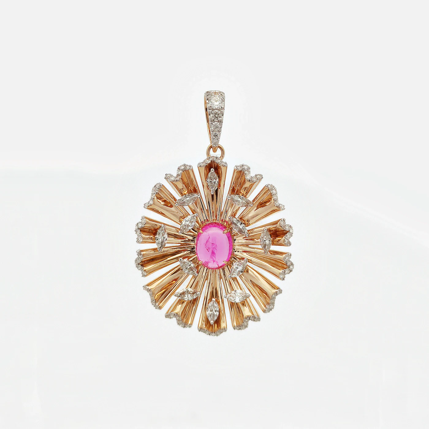 Pink spinel and diamond shamsa pendant