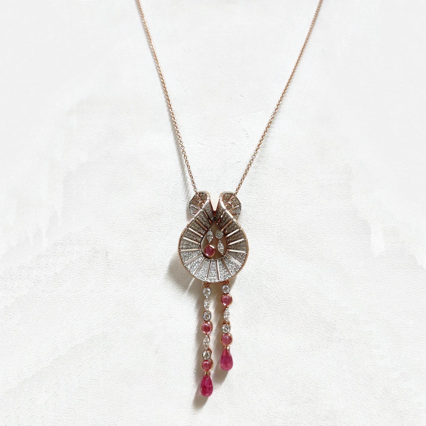 Pink spinel and diamond flare pendant